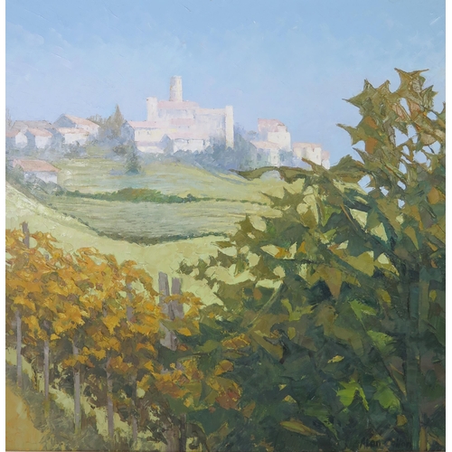 1110 - Alan Cotton (b.1936), 'Piemonte _ Catiglione Fallento' 1999, oil on canvas, labelled verso, 59.5cm s... 