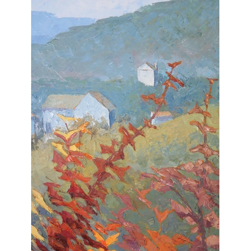 1111 - Alan Cotton (b.1936), 'Piemonte _ Farm Buildings through Autumn Vines, labelled verso, 71x56cm, fram... 