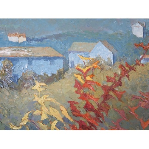 1111 - Alan Cotton (b.1936), 'Piemonte _ Farm Buildings through Autumn Vines, labelled verso, 71x56cm, fram... 