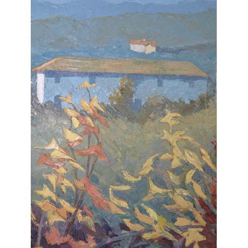 1111 - Alan Cotton (b.1936), 'Piemonte _ Farm Buildings through Autumn Vines, labelled verso, 71x56cm, fram... 