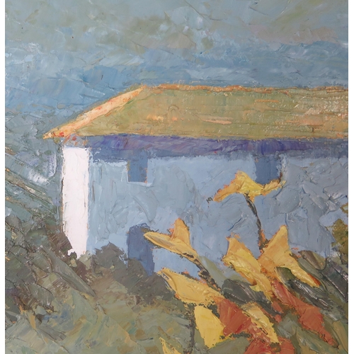 1111 - Alan Cotton (b.1936), 'Piemonte _ Farm Buildings through Autumn Vines, labelled verso, 71x56cm, fram... 