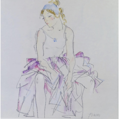 1113 - Donal Hamilton Fraser (Scottish 1929-2009), Seated Ballerina, mixed media, 42cm sq., framed & glazed