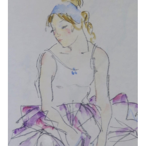 1113 - Donal Hamilton Fraser (Scottish 1929-2009), Seated Ballerina, mixed media, 42cm sq., framed & glazed