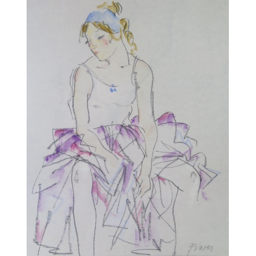 1113 - Donal Hamilton Fraser (Scottish 1929-2009), Seated Ballerina, mixed media, 42cm sq., framed & glazed