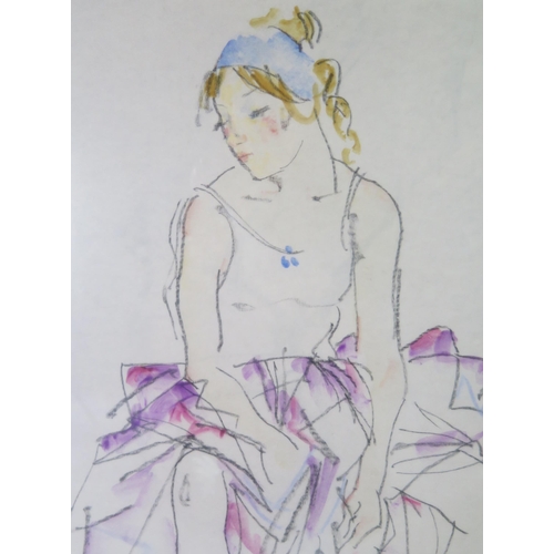 1113 - Donal Hamilton Fraser (Scottish 1929-2009), Seated Ballerina, mixed media, 42cm sq., framed & glazed