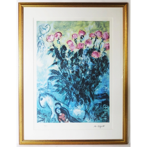 1125 - Marc Chagall (1887 - 1985), 'Le Bouquet de Roses', Lithographic print 266/500, Passion Estampes cert... 