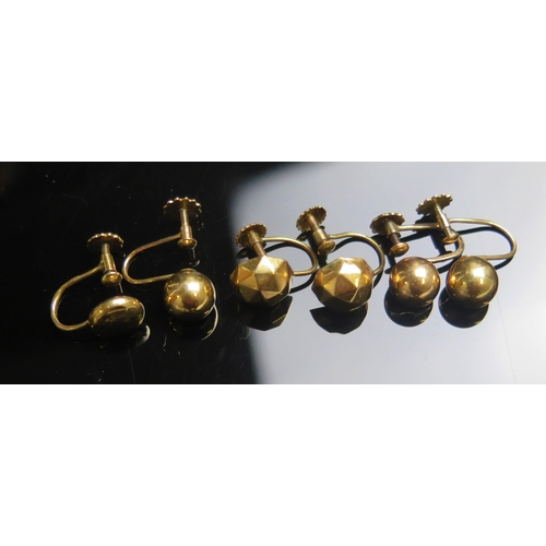 131 - Two Pairs of 9ct Gold Screw Back Earrings and two others, either stamped 9CT or hallmarked, 5.32g