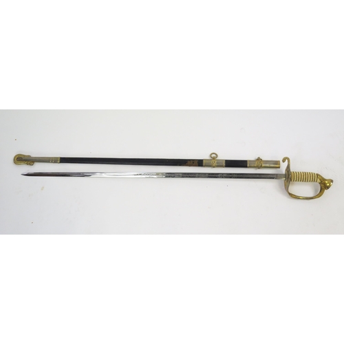 1566 - A Spanish reproduction American Civil War style naval officers sword with 78cm etched and fullered b... 