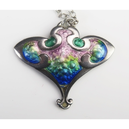 159 - An Art Nouveau Smith and Ewen Silver and Enamel Pendant (29mm drop) and on a silver chain, 5.31g