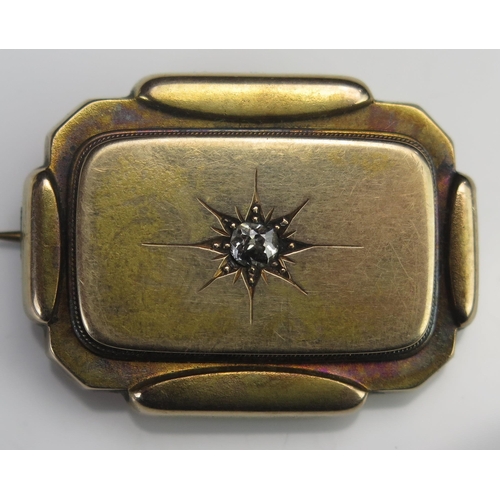 167 - A Victorian Precious Yellow Metal and Old Cut Diamond Panel Back Brooch, KEE tests as 15ct, c. 3.85m... 