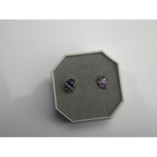 194 - A Pair of 9ct Gold and Blue John Feldspar Stud Earrings, 8.7x6.7mm heads, .72g