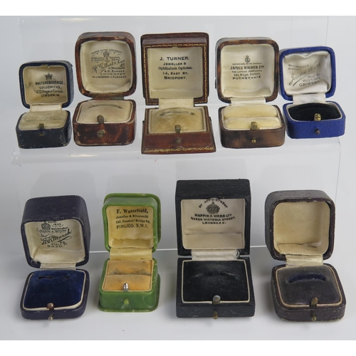 254 - A Selection of Ten Ring Boxes, eight named including Mappin  & Webb and James Walker Ltd.