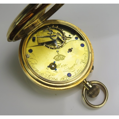 403 - A Dobson & Sons Of Piccadilly 18ct Gold Half Hunter Keyless Pocket Watch (Maker to the Queen), 53mm ... 