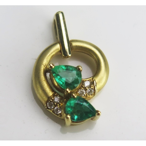 51 - A Modern 18K Gold, Emerald and Diamond Pendant, 18.23mm drop, stamped 0.51 18K, 2.64g