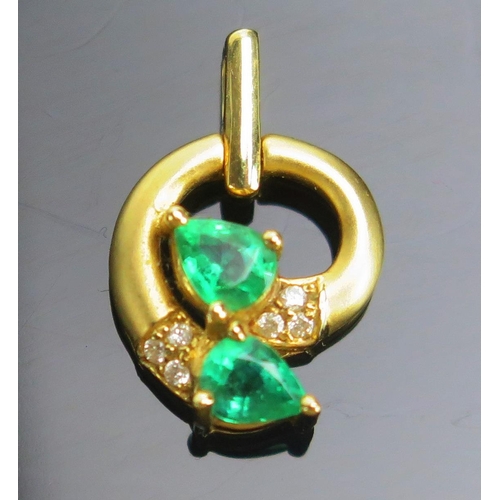 51 - A Modern 18K Gold, Emerald and Diamond Pendant, 18.23mm drop, stamped 0.51 18K, 2.64g