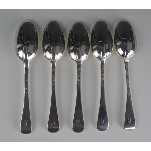 518 - A set of three George III Hanoverian pattern tablespoons, maker Elizabeth Tookey, London, 1773, init... 