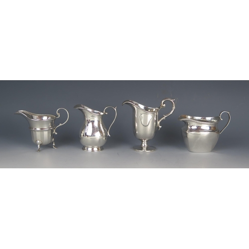 540 - Four assorted silver cream jugs, various makers and dates, total weight of silver 292gms, 9.39ozs. (... 