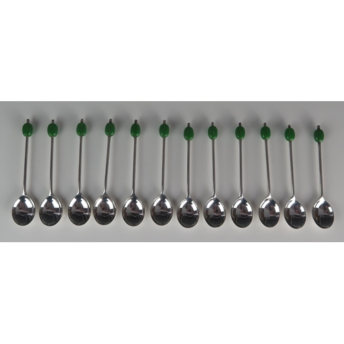 543 - A set of twelve, silver  bean topped coffee spoons, maker Viners, 1933, gross weight 114gms, 3.67ozs