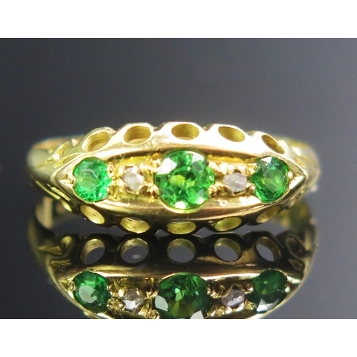 66 - An Antique 18ct Gold, Green Garnet and Diamond Five Stone Ring, size O, Birmingham 1918, W&F.R, 2.15... 