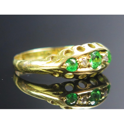 66 - An Antique 18ct Gold, Green Garnet and Diamond Five Stone Ring, size O, Birmingham 1918, W&F.R, 2.15... 