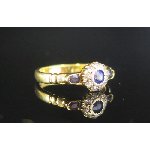 78 - An 18ct Gold, Sapphire and Diamond Ring, 6.9mm head, size J, stamped 18CT, 2.86g, early 20th century