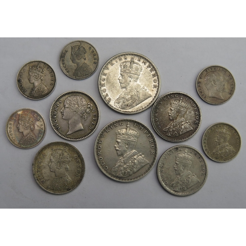 808 - Indian 1/2 Rupee 1919 / 36, 1/4 Rupee 1840 / 62-1916.  1917 with 2 Annas x 5