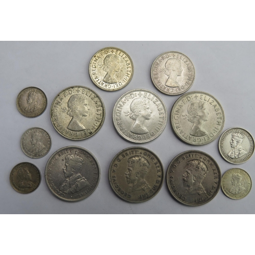 810 - Australia Florins 1917, 2 x 1927, 1954 / 60 / 63 with 61 / 62 shillings / 1910 / 36 sixpence, silver... 