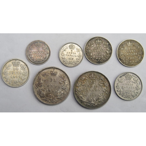 811 - Canadian higher grade 1907 25 cents with 1881.  1870 / 1910 / 1916 / 1920 10 cents with 1858 and 191... 