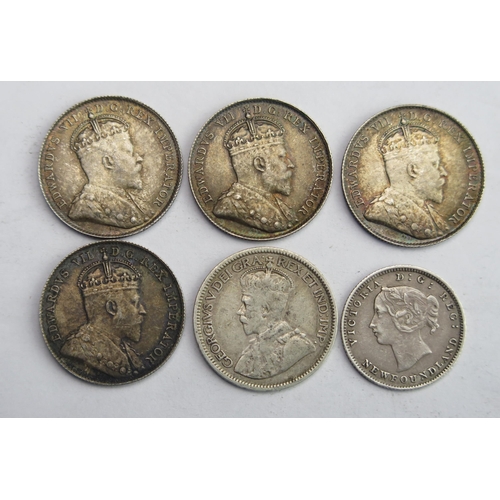 813 - Canadian 4 x higher grade 1902 10 cents with Newfoundland 1881 5 cents + 1917 10 cents