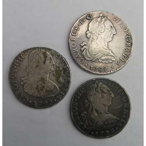 826 - Spain - 8 Reales pieces 1797 / 1778 and 1789 (holed)