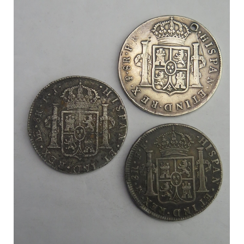 826 - Spain - 8 Reales pieces 1797 / 1778 and 1789 (holed)