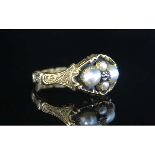 83 - An Early Victorian 18ct Gold, Enamel, Pearl or Cultured Pearl and Old Cut Diamond Memorial Ring, 9.5... 