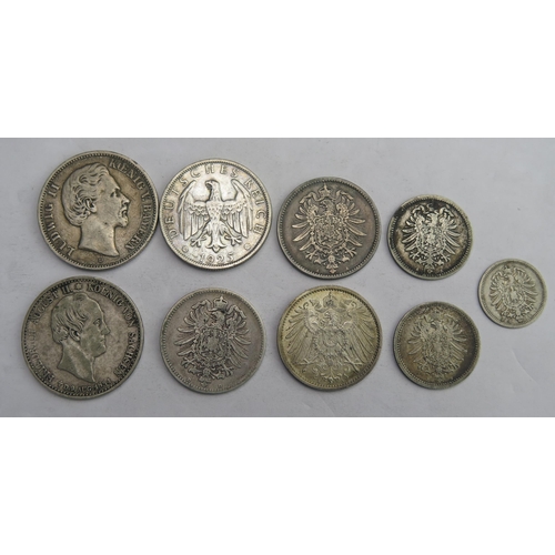 830 - German silver group including 1914 1 Mark (high grade etc.)