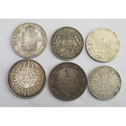 831 - 1914 German East Africa Rupee, 1914 Swedish 2 Krona, 1879 Hungary 1 Forint etc.