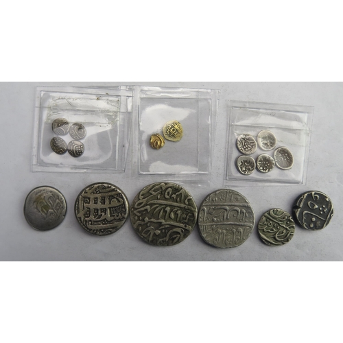 842 - Indian silver and gold Fanams and Dutch East India silver trade coins with other Indian States coins... 