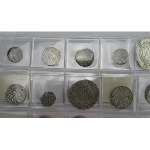 844 - 3 x strips of mainly European silver hammered coins with silver Cob 1/2 Real