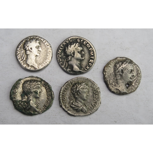 845 - 5 x Roman coins including Geta, Nerva, Antonius Pius, Domitian + 1