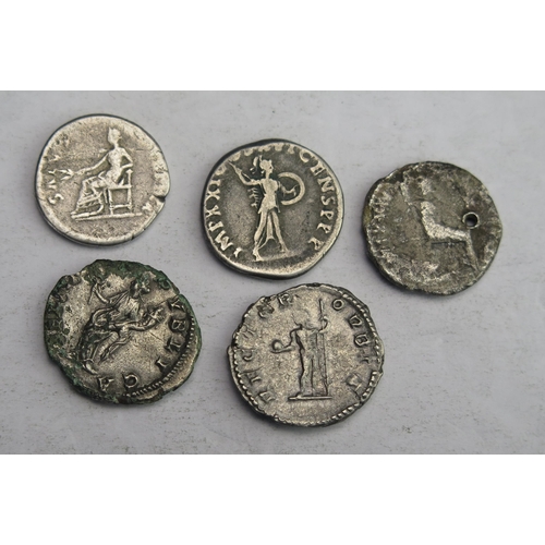 845 - 5 x Roman coins including Geta, Nerva, Antonius Pius, Domitian + 1