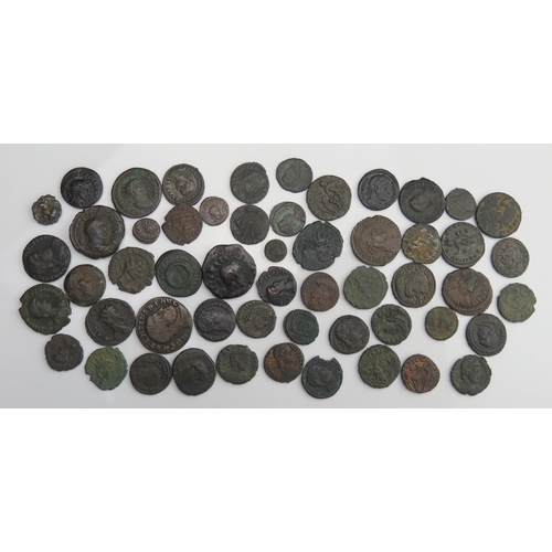 850 - A sheet containing approximately 54 base metal Roman coins