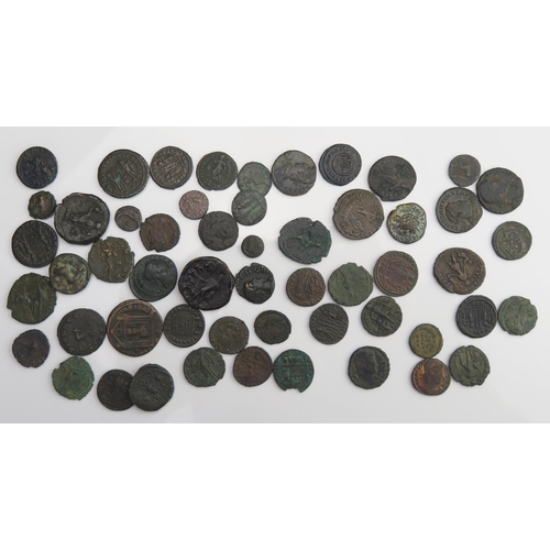 850 - A sheet containing approximately 54 base metal Roman coins