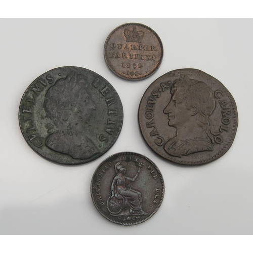 851 - 1674 Farthing, 1700 Farthing, 1827 1/3 Farthing, 1852 1/4 Farthing