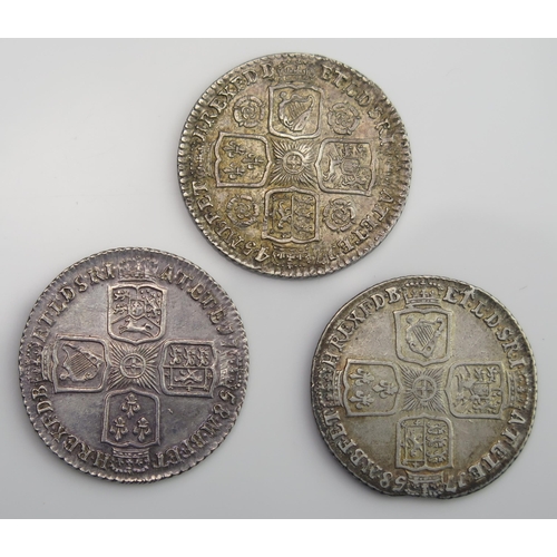 862 - 3 x George II shillings, 1758 x 2, 1745 (roses in angels)