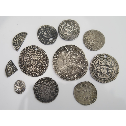 882 - Charles I shilling mm.bell with silver Charles I forty pence, 2 x Henry groats, half groat, Henry VI... 