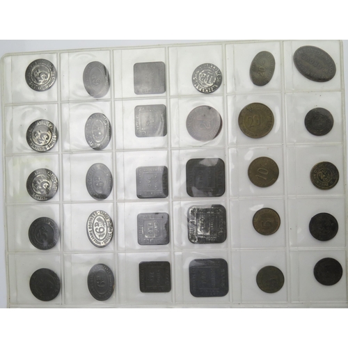 883 - 3 x sheets of William Supply tokens with Paignton Loaf tokens, Spitalfields Dorset & Son tokens