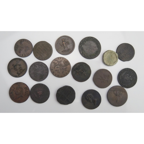 895 - Sheet of Farthing size tokens etc. including Columbia, Sir Isaac Newton etc.