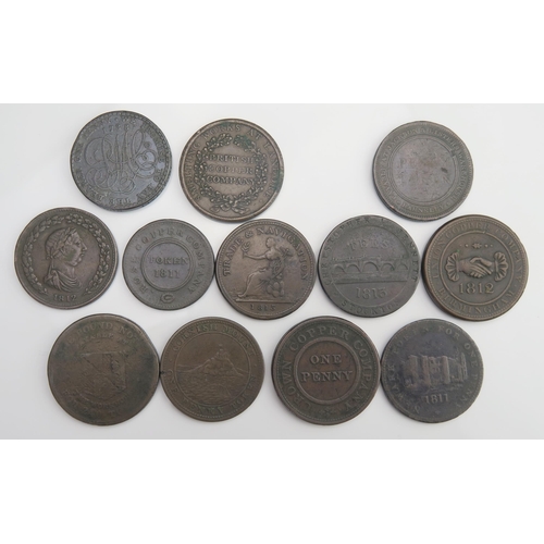 900 - 12 x 1d copper tokens including 1788 Anglesey, Cornish Mount etc.