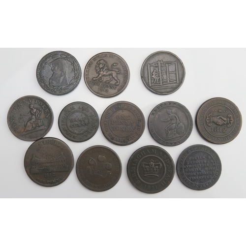 900 - 12 x 1d copper tokens including 1788 Anglesey, Cornish Mount etc.