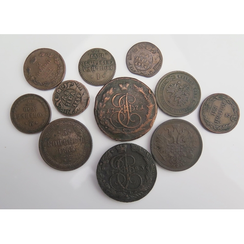 905 - Russian and Empire copper including Denga 1738 and 54, 1771 and 83, Five Kopeks and others