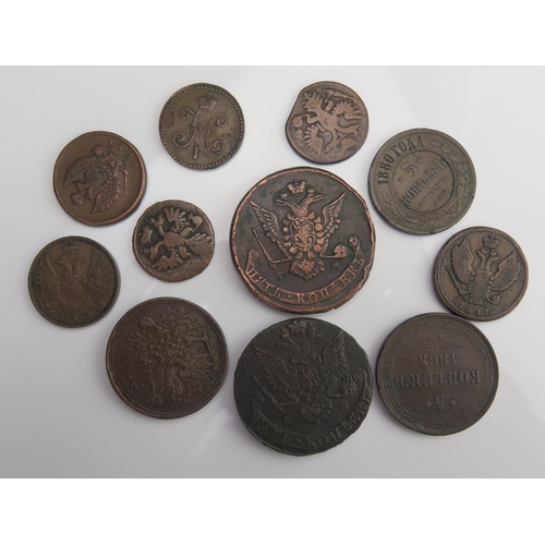 905 - Russian and Empire copper including Denga 1738 and 54, 1771 and 83, Five Kopeks and others