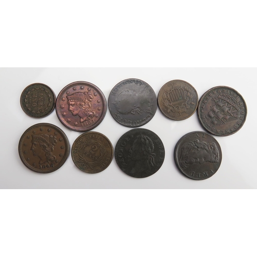 907 - USA 1846 and 51 cents, 1864 2 cents x 2, 1841 Hard Times token, halfpennies x 3, Claudius, Alfred an... 